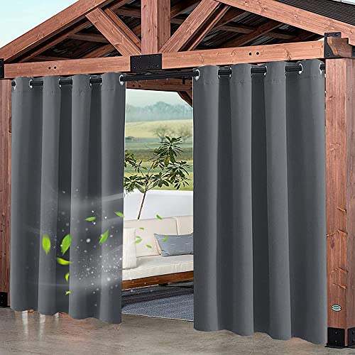 Outdoor Vorhang Grau Wetterfest 1 Stück - mit Edelstahltülle - Wasserdicht Sichtschutz Sonnenschutz 230x220(BxH)cm für Balkon Terrasse Veranda Pergola Gartenlaube Outdoor Vorhänge Ösenvorhang von XUIAQZW