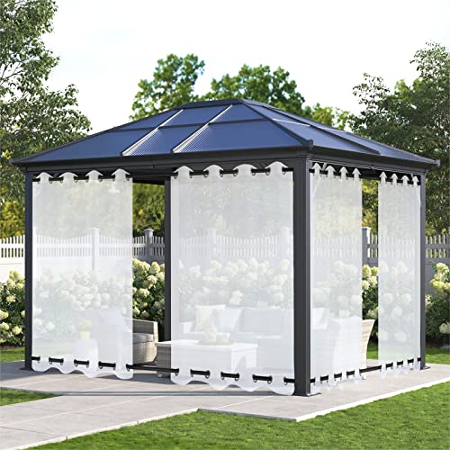 XUIAQZW Outdoor Vorhang Wetterfest mit Ösen Oben und Unten Weiß Transparent (2 Stücke) 180x265(BxH) cm Terrasse Vorhänge Outdoor Gardinen Wasserdicht Sonnenschutz von XUIAQZW