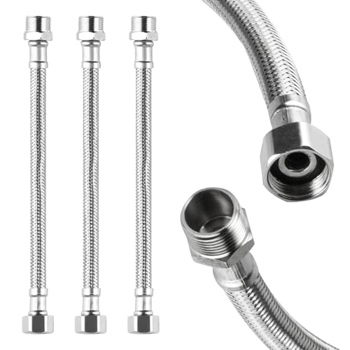 3 Stk Flexschlauch 3-8 Zoll, Panzerschlauch 3/8 Zoll Überwurf x 3/8 Zoll Außengewinde, Edelstahl 20cm Verbindungsschlauch für Eckventil Wasserhahn Anschlussschlauch Armaturenschlauch Verlängerung von XUIIOSOOKP