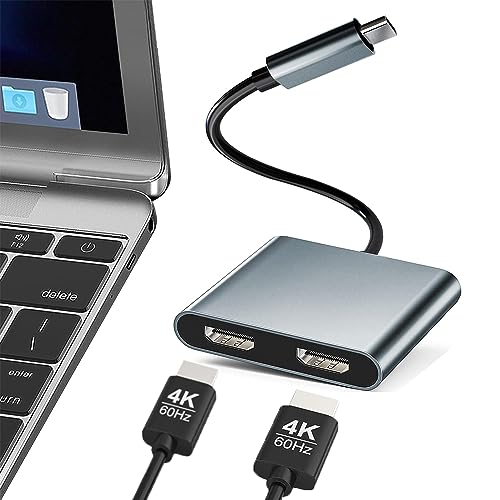 USB C auf Dual HDMI Adapter, USB Typ C auf Dual Monitor HDMI Adapter, USB C Hub mit 2 HDMI Dockingstation 4K @60hz für Laptop HP/Dell/Surface/Lenovo/Thinkpad/Chromebook/MacBook von XUJAIOLQP