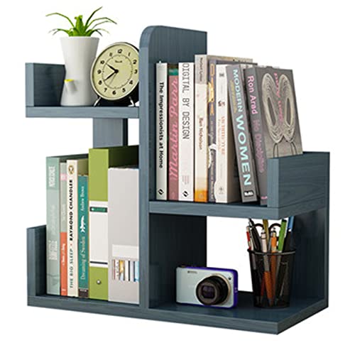 XUJIAM Desktop-Bücherregal, Lagerregal, mehrschichtig, einfacher Kleiner Büro-Schreibtisch, Bücherregal, Studentenwohnheim (Farbe: Blau, Größe: 40 x 17 x 41 cm) von XUJIAM