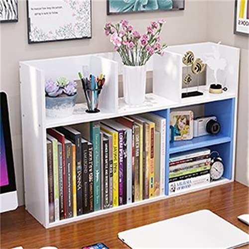 XUJIAM Desktop-Bücherregal, einfacher Schreibtisch, kleines Bücherregal, Schreibtischregal, Aufbewahrung für Kinder, Studentenheim, mehrschichtiges einfaches Bücherregal (Farbe: Blau, Grö von XUJIAM