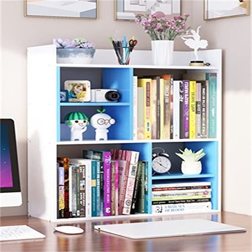 XUJIAM Desktop-Bücherregal Desktop-mehrschichtiges einfaches Bücherregal Schreibtisch-Aufbewahrungsregal Tisch Kleines Kinder-Bücherregal Home-Office-Aufbewahrung (Farbe: Blau, Größe: 72, von XUJIAM