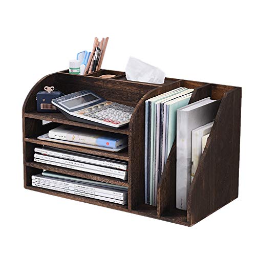 XUJIAM Schreibtisch-Bücherregal aus Holz, Schreibtisch-Organizer für Bürobedarf, Aufbewahrungsregal, Vintage-Bücherregal, Aufbewahrungsbox, Büro-Aufbewahrungsregal (Farbe: Natur, Größe: 4 von XUJIAM
