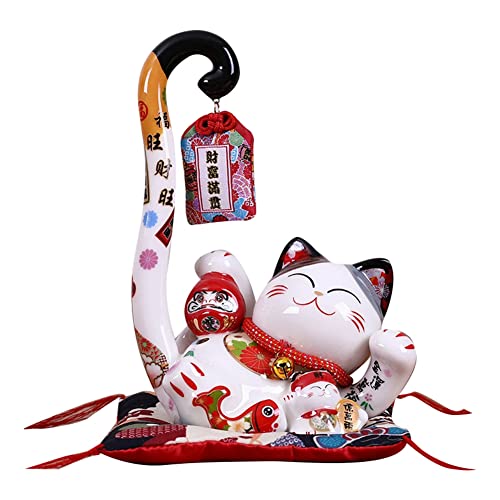 XUJIAN 8,6 Keramik Maneki GlüCkliche Katze Geld Spardose MüNze Spardose Japanische Katze mit Langem Schwanz Feng Haus, A von XUJIAN