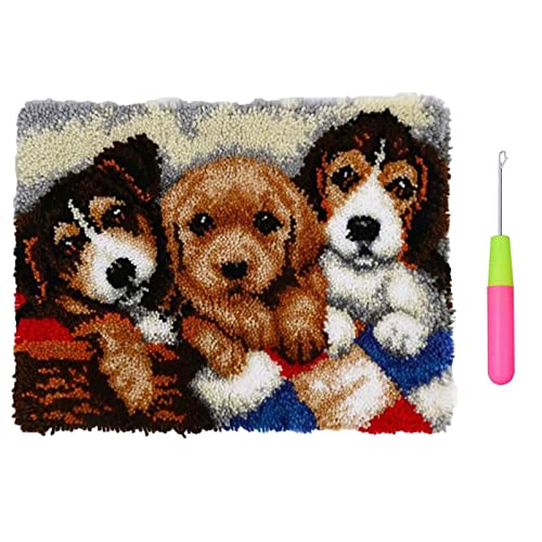 XUJINGJIE Knüpfteppich Zum Selber Knüpfen DIY Hund Teppich Kreuzstich Sethandgefertigte Stickerei Wandteppich Kreuzstich Heimdekoration, 52X38cm von XUJINGJIE