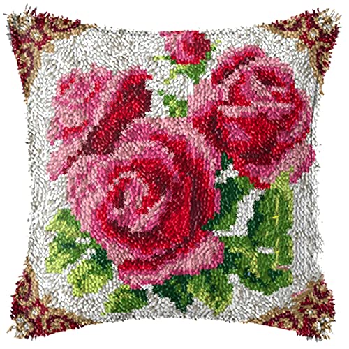 XUJINGJIE Knüpfteppich Zum Selber Knüpfen für Erwachsene Kissenbezug Knüpfkissen mit Blumen Bedrucktes Leinwandmuster Teppich für Sofa Home Decor, 43X43cm von XUJINGJIE