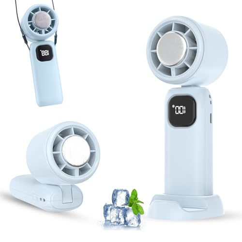 XUJMK Handventilator,USB-Aufladbarer Batteriebetriebener Tragbarer Ventilator mit Kühleffekt,5-Stufig Verstellbarer Zusammenklappbarer Tischventilator mit Standfuß für Zuhause,Büro und Reisen von XUJMK