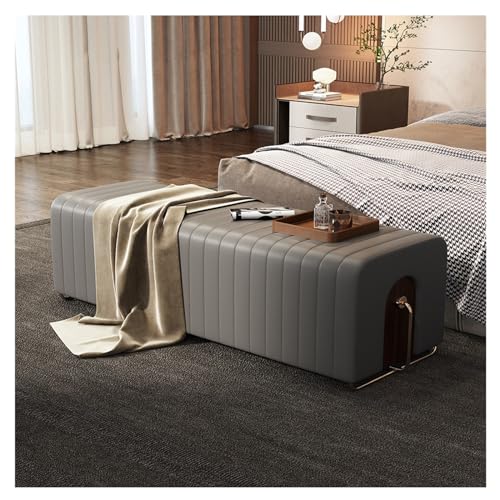 XUJUAN-0227 Ende der Bettbank Gepolsterte Ottomane aus Pu-Leder, Moderne getuftete Lange Bank, Eingangsbank aus Kunstpelz mit Metallbeinen, Bank am Ende des Bettes for das Wohnzimmer(Grigio) von XUJUAN-0227