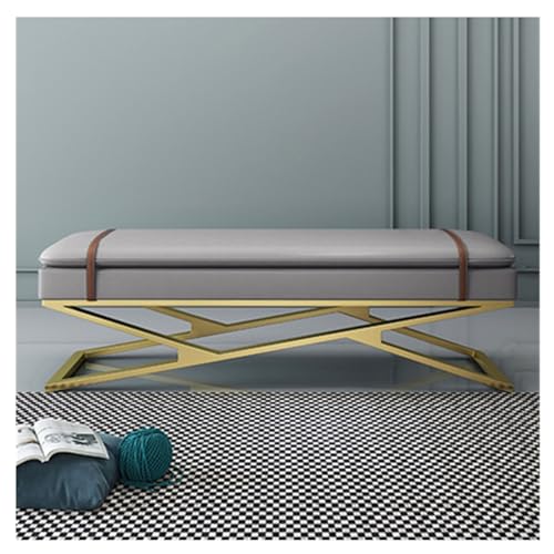 XUJUAN-0227 Ende der Bettbank Moderne Eingangsbank, gepolsterte Leder-Essbank mit Metallgestell, gepolsterte Sitzbank mit Akzentfuß for das Schlafzimmerende des Bettes/Wohnzimmers(Light Grey) von XUJUAN-0227
