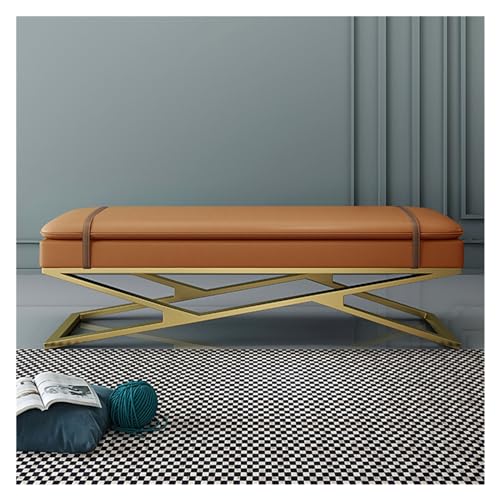 XUJUAN-0227 Ende der Bettbank Moderne Eingangsbank, gepolsterte Leder-Essbank mit Metallgestell, gepolsterte Sitzbank mit Akzentfuß for das Schlafzimmerende des Bettes/Wohnzimmers(Orange) von XUJUAN-0227
