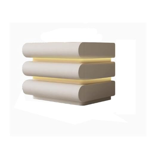 XUJUAN-0227 Kommode Nachttisch, intelligenter Aufbewahrungsschrank, Leder, modern, schlicht, mit DREI Schubladen und Beleuchtung(Weiß,Mittel) von XUJUAN-0227