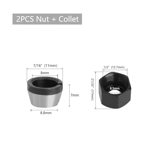 Kompatibel Mit LAVIE, 2-teiliges Set, 6 Mm Oder 6,35 Mm Oder 8 Mm Spannzangenfutter Mit Mutter, Gravier- Und Trimmmaschine, Zubehör For Elektrische Oberfräsen(8mm set) von XUKQCVYC