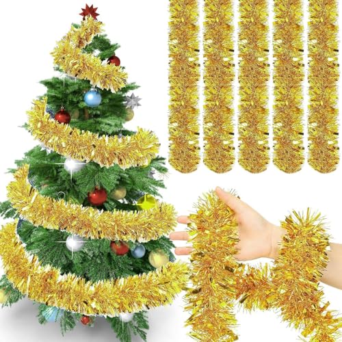 XULEGGNK Glänzend Lametta Girlande, 5 * 2 M Weihnachten Lametta Glänzend, Metallisch Glänzend Girlande, Weihnachtsdeko Girlanden Tannengirland, für Türen Kamine Treppengeländer, Gold XULEGGNK Glänzend Lametta Girlande, 5 * 2 M Weihnachten Lametta Glänzend, Metallisch Glänzend Girlande, Weihnachtsdeko Girlanden Tannengirland, für Türen Kamine Treppengeländer, Gold von XULEGGNK