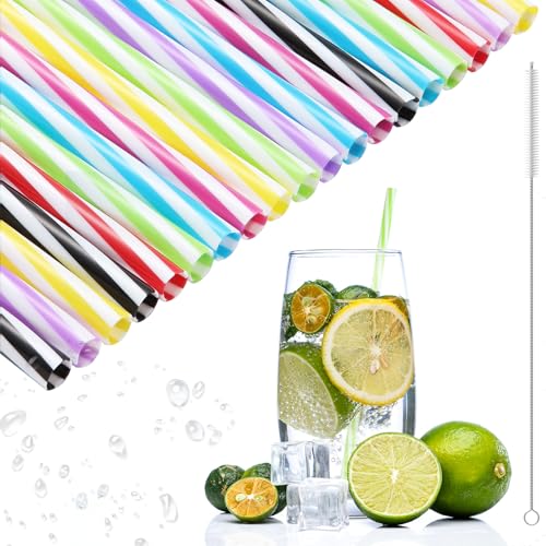 XULIERUX Hart Wiederverwendbare Strohhalme, Kunststoff Strohhalme Mit Bürste, Dickere Plastikstrohhalme Für Shakes, Säfte, Cocktails, Heiße Getränke (Durchmesser 0,28 Zoll, Länge 9,06 Zoll) von XULIERUX