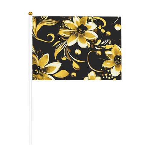 Schwarz-goldene Blumen-Druck, zweiseitige Handflaggen, für drinnen und draußen, dekorative Sportspiele, Festivals, Events Schwarz-goldene Blumen-Druck, zweiseitige Handflaggen, für drinnen und draußen, dekorative Sportspiele, Festivals, Events von XULLZH