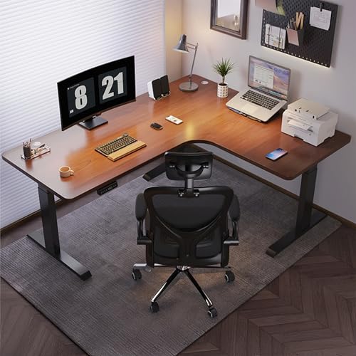 XULOEGYUNE L-förmiger, elektrischer höhenverstellbarer Schreibtisch, Stehpult mit Memoryhöhenverstellung für Heimbüro und Computer-Arbeitsplatz (Braun, 140_rechte Ecke) von XULOEGYUNE
