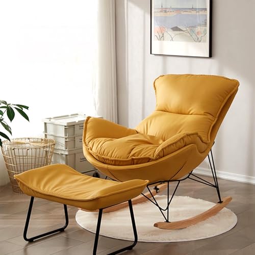 XULOEGYUNE Lazy Schaukelstuhl, moderner, einfacher, bequemer, gepolsterter Freizeitstuhl mit Fußhocker, geeignet für Wohnzimmer, Balkon (gelb) von XULOEGYUNE