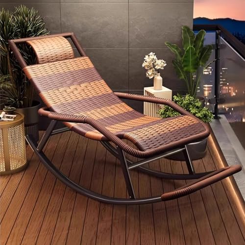 XULOEGYUNE Lounge Chair Rattan Schaukelstuhl Terrasse Lounge Stuhl mit gebogener Rückenlehne und Armlehnen, mit Sitzkissen und Kissen Set für Balkon Garten (Braun) von XULOEGYUNE