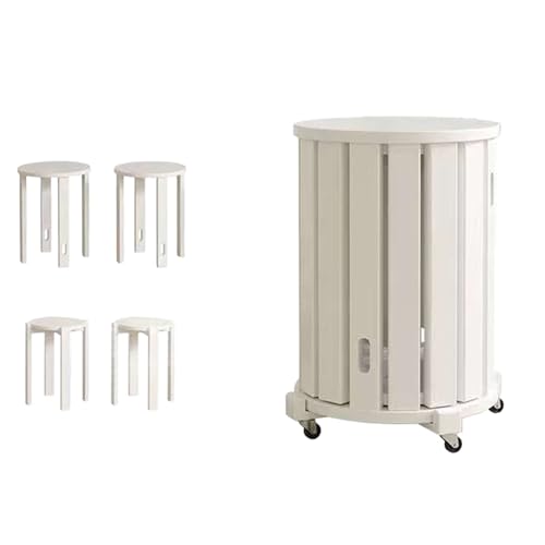 XULOEGYUNE 【Massivholz】 Stapelbarer runder Beistelltisch/Hocker, multifunktional, platzsparend, platzsparend, Möbel für Wohnzimmer und Schlafzimmer (Weiß + Walnuss + Schwarz) (weiß) von XULOEGYUNE