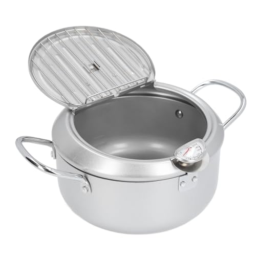 XUMIUZIY Brüchel Topf, Hohe Temperaturbeständige Ölspritzeisenbraten mit Öltemperaturmesser für Zuhause Verhindern (SILVER) von XUMIUZIY