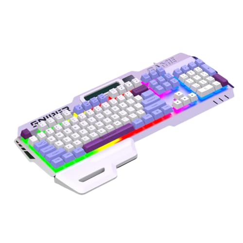 XUMIUZIY Wired Gaming Tastatur, 104 Tasten Mechanische Feeling Tastatur mit Handgelenksruhe, RGB Backbeleuchtungstastaturen, Schwimmende Tastaturkaps, Metallplatte, Verschüttungsresist, (Purple) von XUMIUZIY
