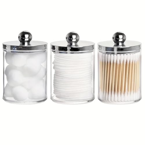 XUMKFJRE 1/2/3 PC Kunststoff Wattestäbchen Ball Pad Halter Aufbewahrungsbox 10 Oz Badezimmer Organizer, Qtip Apothekerglas Klar Behälter Spender(3pcs color2) von XUMKFJRE