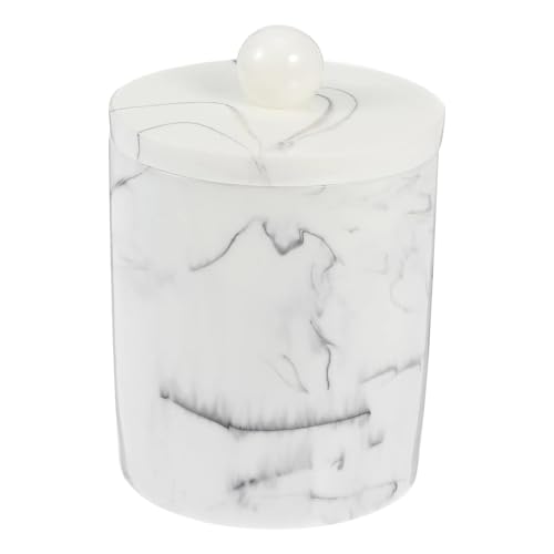 XUMKFJRE 1pc Harz Marmor Muster Lagerung Box Baumwolle Tupfer Halter Zahnstocher Ganizer Pad Container Bins Staubdicht Bad(White) von XUMKFJRE