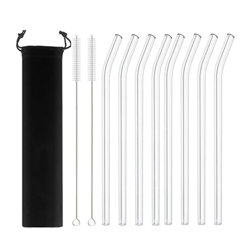 XUMKFJRE Strohhalme 20 cm Glas-Smoothie-Strohhalm, Wiederverwendbare klare Trinkhalme for Smoothie-Milchshakes, Trinkgeschirr-Strohhalm FüR Cocktails(8pcs Bent Black) von XUMKFJRE