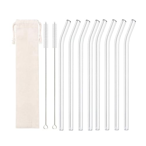 XUMKFJRE Strohhalme 20 cm Glas-Smoothie-Strohhalm, Wiederverwendbare klare Trinkhalme for Smoothie-Milchshakes, Trinkgeschirr-Strohhalm FüR Cocktails(8pcs Bent White) von XUMKFJRE