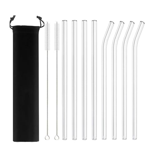 XUMKFJRE Strohhalme 20 cm Glas-Smoothie-Strohhalm, Wiederverwendbare klare Trinkhalme for Smoothie-Milchshakes, Trinkgeschirr-Strohhalm FüR Cocktails(8pcs Mixed Black) von XUMKFJRE