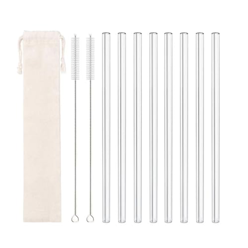 XUMKFJRE Strohhalme 20 cm Glas-Smoothie-Strohhalm, Wiederverwendbare klare Trinkhalme for Smoothie-Milchshakes, Trinkgeschirr-Strohhalm FüR Cocktails(8pcs Straight White) von XUMKFJRE