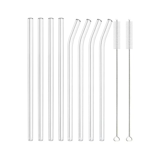 XUMKFJRE Strohhalme 8Pcs Glas Stroh Wiederverwendbare Trinkhalm Borosilikatglas Rohr Strohhalme for Getränke Mit Reinigung Pinsel Bar Zubehör FüR Cocktails(4 Straight 4 Bent) von XUMKFJRE