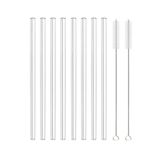 XUMKFJRE Strohhalme 8Pcs Glas Stroh Wiederverwendbare Trinkhalm Borosilikatglas Rohr Strohhalme for Getränke Mit Reinigung Pinsel Bar Zubehör FüR Cocktails(8 Straight) von XUMKFJRE
