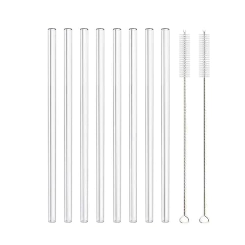 XUMKFJRE Strohhalme Wiederverwendbare Glasstrohhalme Set Mehrfarbige Trinkhalme aus Glas for Cocktails, Smoothies, Milchshakes FüR Cocktails(8pcs Clear Straight) von XUMKFJRE