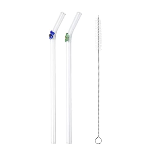 XUMKFJRE Strohhalme Wiederverwendbare Trinkhalme aus Glas mit for Smoothies, Cocktails, Bar, Trinkgeschirr, Strohhalm mit sauberer Bürste FüR Cocktails(2pcs O) von XUMKFJRE