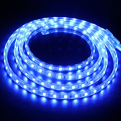 XUNATA 3M Dimmbare LED Streifen Blau, 220V-240V 5050 SMD 60leds / m IP67 Wasserdicht,Kein Selbstklebender,Flexibles LED Lichtband für Küche Stairway Weihnachten Party Deko (Blau, 3m) von XUNATA