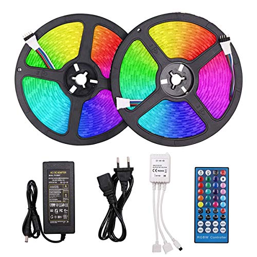 XUNATA LED Streifen Kit, 10m LED Lichtband RGBW 5050 600Leds Wasserdicht LED Strip mit 40 Tasten IR Fernbedienung 12V DC Netzteil für Weihnachten Küche Party Auto Deko (RGB+Weiß) von XUNATA