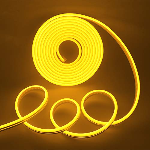 XUNATA Neon LED Streifen, 5M 12V 2835 600Leds LED Strip Wasserdicht Diffusion Flexibel LED Lichtband Schlauch+5A Netzteil (Gelb) von XUNATA