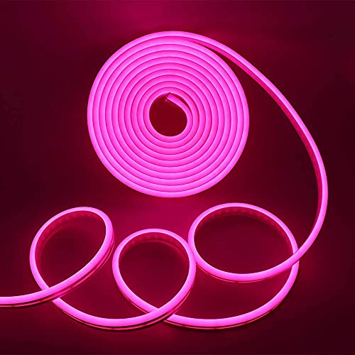 XUNATA Neon LED Streifen, 5M 12V 2835 600Leds Pink LED Strip Wasserdicht Diffusion Flexibel LED Lichtband Schlauch+5A Netzteil (Pink) von XUNATA