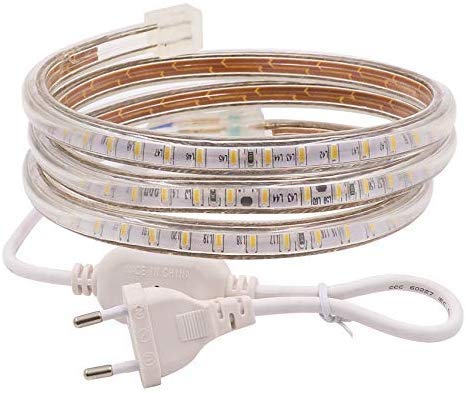 XUNATA 10M LED Streifen,AC 220V 230V IP67 imprägniern 3014 SMD 120leds / m Weiß,Flexibles LED Band mit Netzstecker für Küche Stairway Home Auto Bar Weihnachten Party Deko (Weiß, 10M) von XUNATA