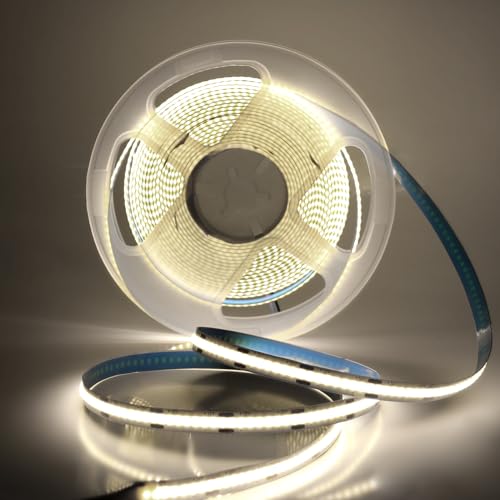 XUNATA 12V COB LED Streifen Naturweiß, 320LEDs/m Superhell Hohe Dichte Flex Selbstklebend COB LED Leiste Lichtband Strip für DIY Innenbeleuchtung Projekte (Naturweiß, 5M) von XUNATA