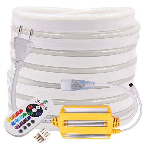 XUNATA 18M RGB LED Neon Streifen, 220V RGB 5050 IP65 Wasserdicht Dimmbares Diffusion Flexibles LED Lichtschlauch mit Wasserdicht Controller+24Tasten IR-Fernbedienung XUNATA 18M RGB LED Neon Streifen, 220V RGB 5050 IP65 Wasserdicht Dimmbares Diffusion Flexibles LED Lichtschlauch mit Wasserdicht Controller+24Tasten IR-Fernbedienung von XUNATA
