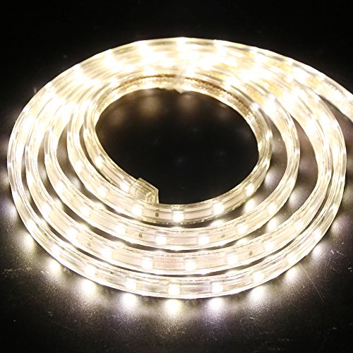 XUNATA 1M Dimmbare LED Streifen Warmweiß, 220V-240V 5050 SMD 60leds / m IP67 Wasserdicht,Kein Selbstklebender,Flexibles LED Lichtband für Küche Stairway Weihnachten Party Deko (Warmweiß, 1m) von XUNATA