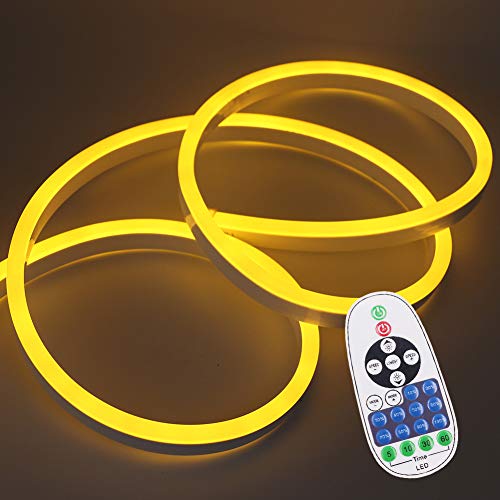 XUNATA 1M Gelb 220V Dimmbares LED Neon Streifen IP65 Wasserdicht Diffusion Flexibles LED Lichtschlauch mit 23 Tasten IR Fernbedienung und 220V 750W Transformator Netzteil von XUNATA