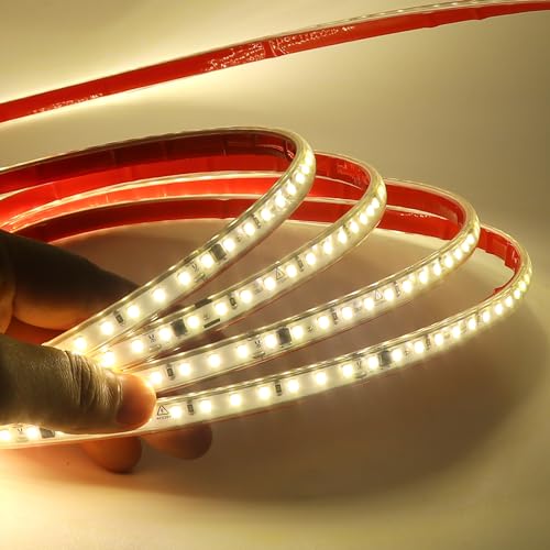 XUNATA 230V LED Streifen Selbstklebend, 2835 SMD 120leds/m IP65 Wasserdicht, Flex LED Leuchtband Lichtband für Innen Aussenbereich Hausbeleuchtung Party DIY Deko (Naturweiß, 6M) von XUNATA