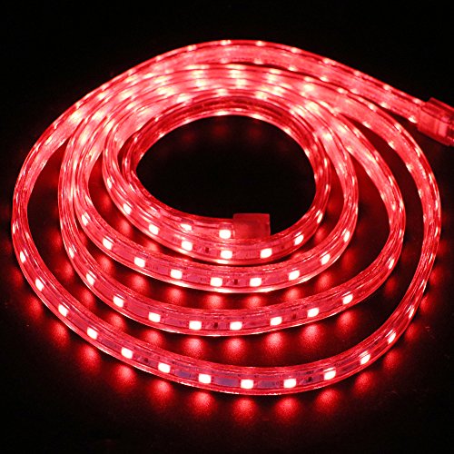 XUNATA 25M Dimmbare LED Streifen Rot, 220V-240V 5050 SMD 60leds / m IP67 Wasserdicht,Kein Selbstklebender,Flexibles LED Lichtband für Küche Stairway Weihnachten Party Deko (Rot, 25m) von XUNATA