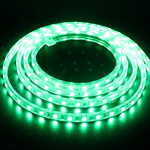 XUNATA 2M Dimmbare LED Streifen Grün, 220V-240V 5050 SMD 60leds / m IP67 Wasserdicht,Kein Selbstklebender,Flexibles LED Lichtband für Küche Stairway Weihnachten Party Deko (Grün, 2m) von XUNATA