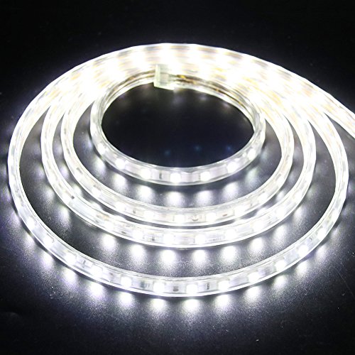 XUNATA 3M Dimmbare LED Streifen Weiß, 220V-240V 5050 SMD 60leds / m IP67 Wasserdicht,Kein Selbstklebender,Flexibles LED Lichtband für Küche Stairway Weihnachten Party Deko (Weiß, 3m) von XUNATA