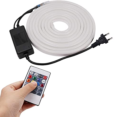 XUNATA 50M LED RGB Neon Streifen, 220V 230V 2835 120leds/m Dimmbares Diffusion LED Lichtband Schlauch mit 20 Tasten Fernbedienung und Kontroller (50m) von XUNATA